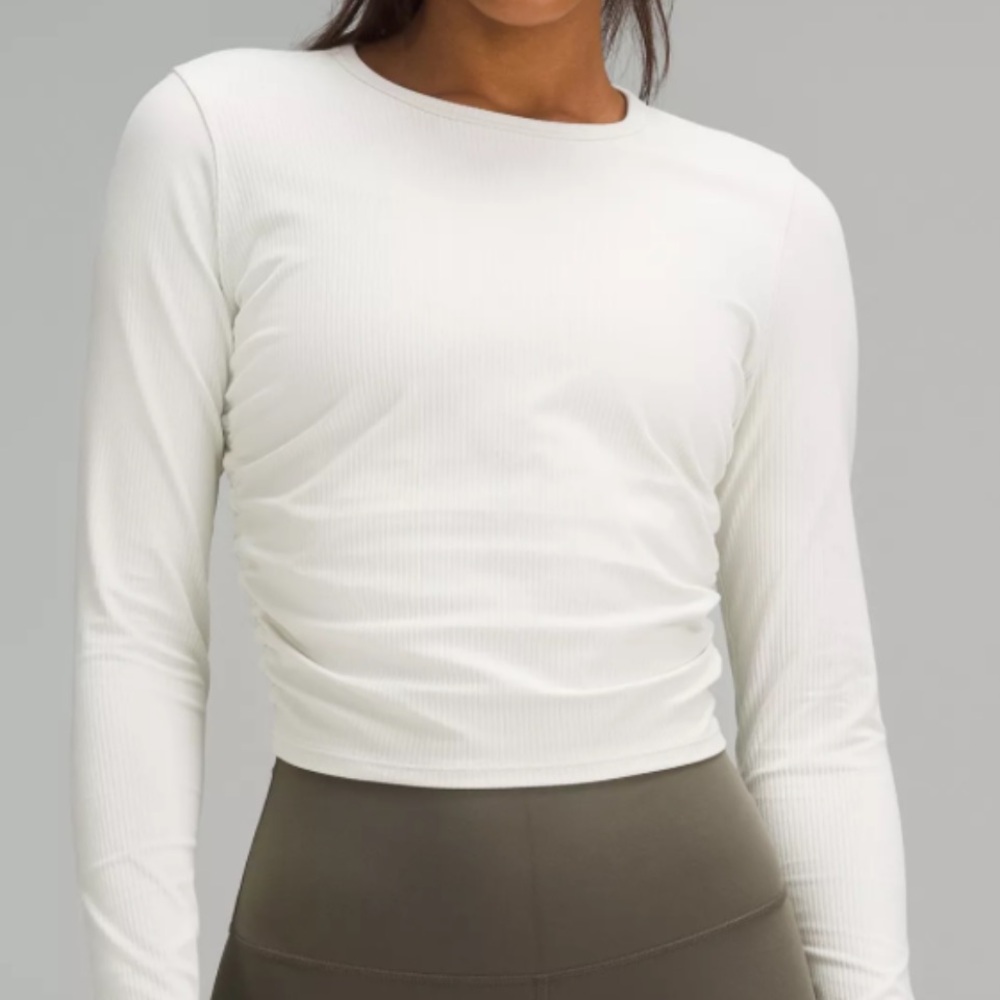 Lululemon Athletica White Fitted Ribbed Long Sleeve Tee